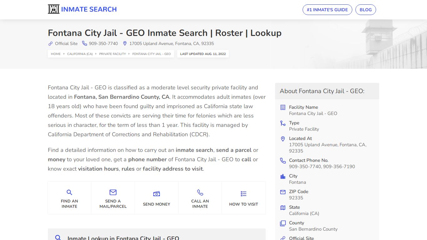 Fontana City Jail - GEO Inmate Search | Roster | Lookup